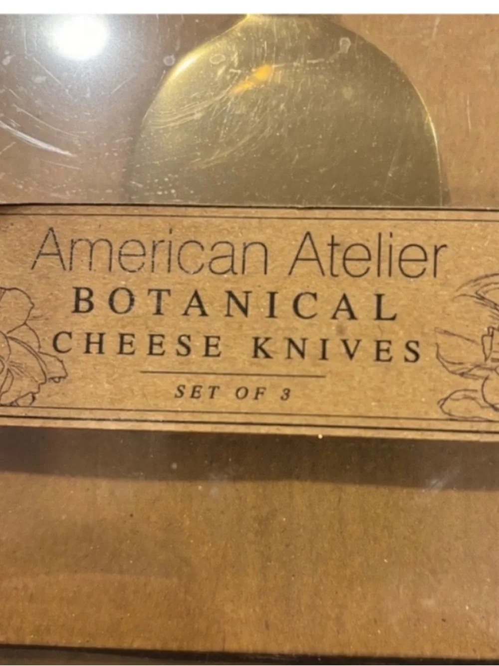 American Atelier NEW Botanical Handle Cheese Knives Set of 3 Gold Cottagecore